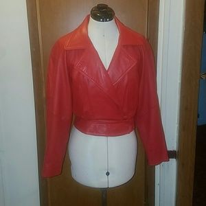 Vintage Red Leather Moto Jacket